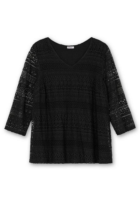 sheego Spitzenshirt in A-Linie und 3/4-Arm - schwarz sheego VIP-Rabatte