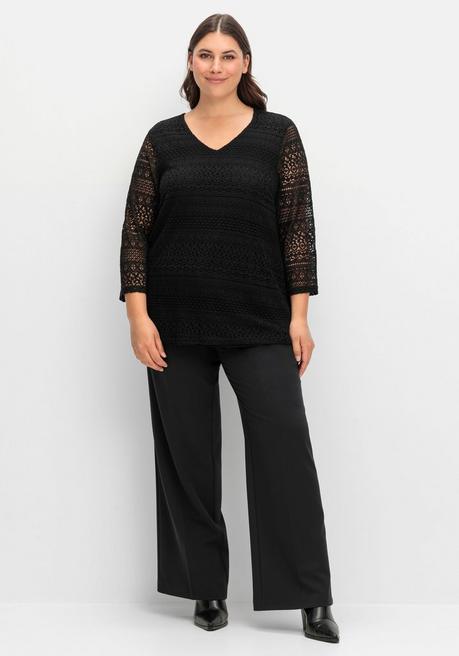 sheego Spitzenshirt in A-Linie und 3/4-Arm - schwarz sheego VIP-Rabatte