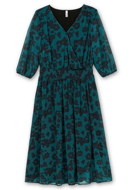 sheego Chiffonkleid in Wickeloptik, mit Alloverprint - tiefgrün gemustert sheego Super Sparpreis