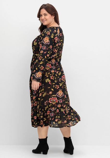 sheego by Joe Browns Midikleid mit Blumendruck und Volant am Saum - schwarz gemustert sheego Wochenangebot