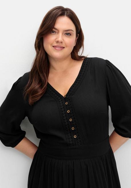 sheego by Joe Browns Maxikleid mit Volant, in Crinkle-Qualität - schwarz sheego Kostenlose Rückgabe
