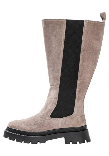 sheego Weitschaft-Lederstiefel mit Stretcheinsatz - taupe sheego Super Rabatt