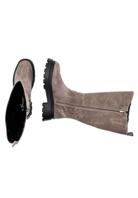 sheego Weitschaft-Lederstiefel mit Stretcheinsatz - taupe sheego Super Rabatt