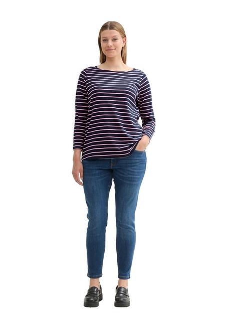 TOM TAILOR Plus Langarmshirt mit Ringeln und U-Boot-Ausschnitt - marine gestreift sheego Speichern exportieren