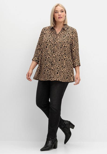 sheego Hemdbluse mit Animalprint, in leichter A-Linie - schwarz gemustert sheego zollfrei