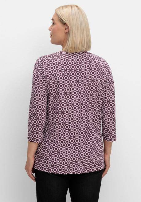sheego 3/4-Arm-Shirt mit Retro-Alloverdruck - aubergine gemustert sheego 50% Rabatt für begrenzte Zeit