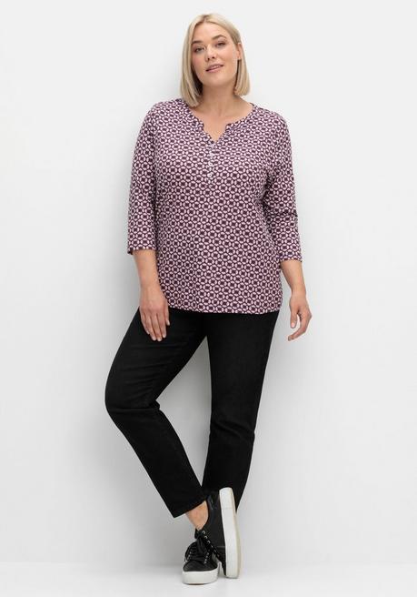 sheego 3/4-Arm-Shirt mit Retro-Alloverdruck - aubergine gemustert sheego 50% Rabatt für begrenzte Zeit