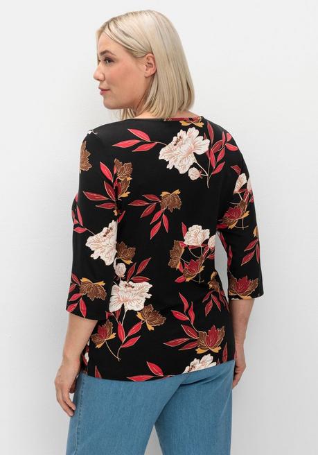 sheego 3/4-Arm-Shirt mit Blumenprint, aus Viskosejersey - rot gemustert sheego Rabatte dieses Monats