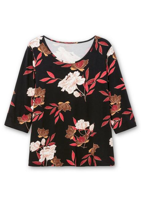 sheego 3/4-Arm-Shirt mit Blumenprint, aus Viskosejersey - rot gemustert sheego Rabatte dieses Monats