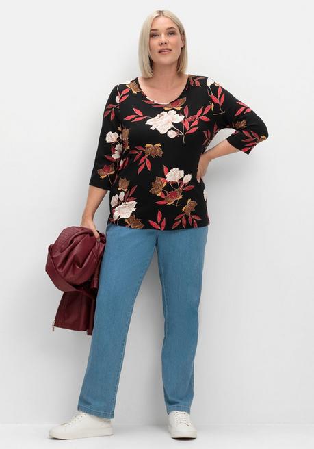 sheego 3/4-Arm-Shirt mit Blumenprint, aus Viskosejersey - rot gemustert sheego Rabatte dieses Monats