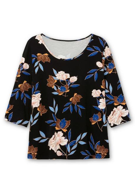 sheego 3/4-Arm-Shirt mit Blumenprint, aus Viskosejersey - blau gemustert sheego 2025