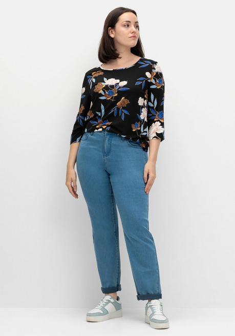 sheego 3/4-Arm-Shirt mit Blumenprint, aus Viskosejersey - blau gemustert sheego 2025