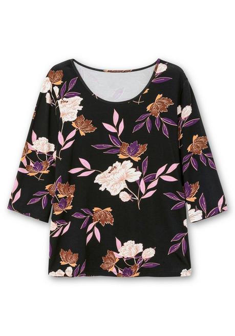 sheego 3/4-Arm-Shirt mit Blumenprint, aus Viskosejersey - dunkellila gemustert sheego Online