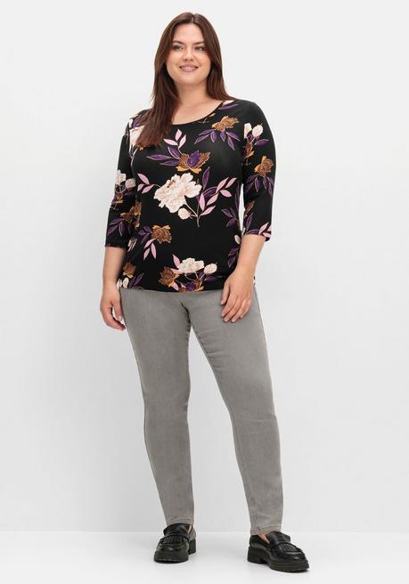 sheego 3/4-Arm-Shirt mit Blumenprint, aus Viskosejersey - dunkellila gemustert sheego Online