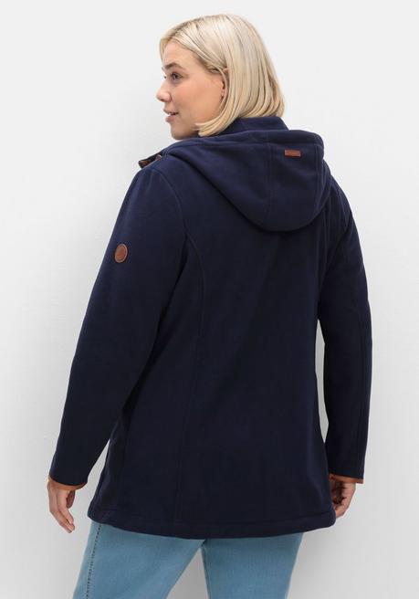 sheego Fleecejacke mit Kapuze und Kontrastdetails - marine sheego Outlet