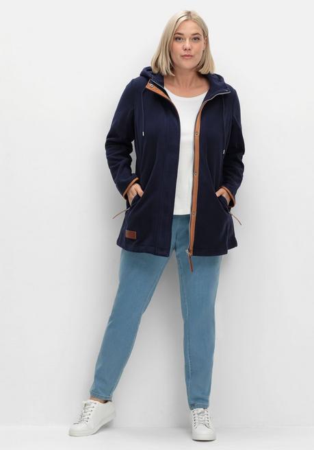 sheego Fleecejacke mit Kapuze und Kontrastdetails - marine sheego Outlet