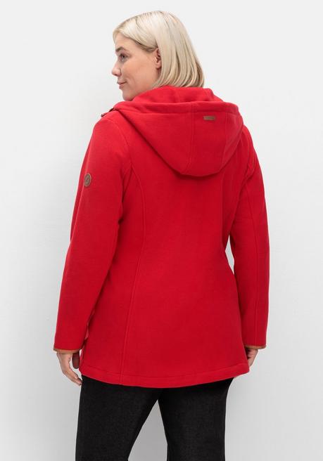 sheego Fleecejacke mit Kapuze und Kontrastdetails - rot sheego Auslauf