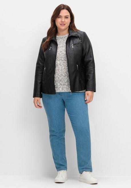 sheego Bikerjacke in Lederoptik - schwarz sheego Schlussverkauf