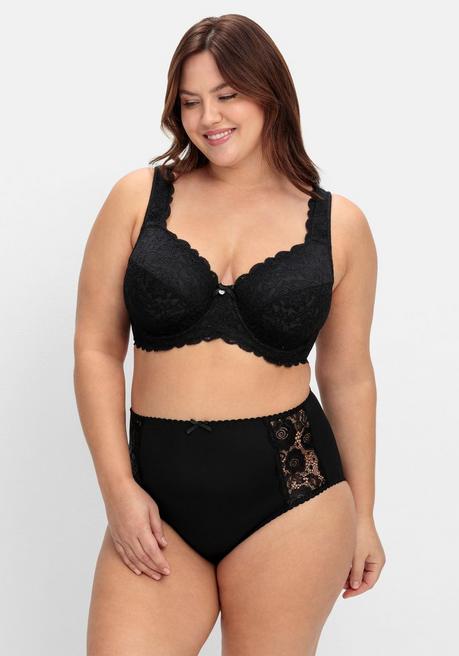 sheego Bügel-BH mit blickdichter Spitze und Seitenstützen - schwarz sheego Sonderangebot
