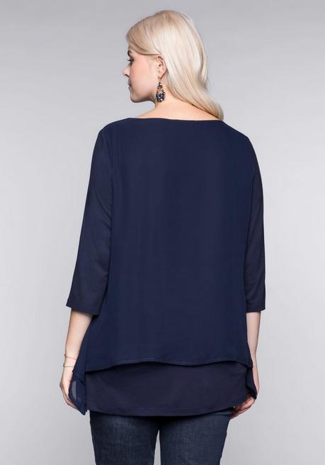 sheego Blusenshirt in leichter A-Linie mit Zipfelsaum - marine sheego Bis zu 50% Rabatt