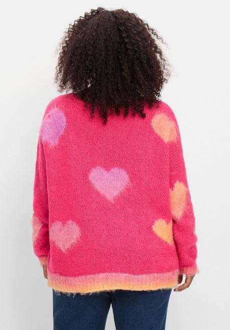 sheego loves miss goodlife Strickpullover mit Herz-Intarsien, im Oversized-Schnitt - pink gemustert sheego Bis zu 60% Rabatt