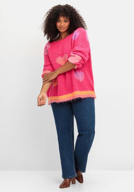 sheego loves miss goodlife Strickpullover mit Herz-Intarsien, im Oversized-Schnitt - pink gemustert sheego Bis zu 60% Rabatt