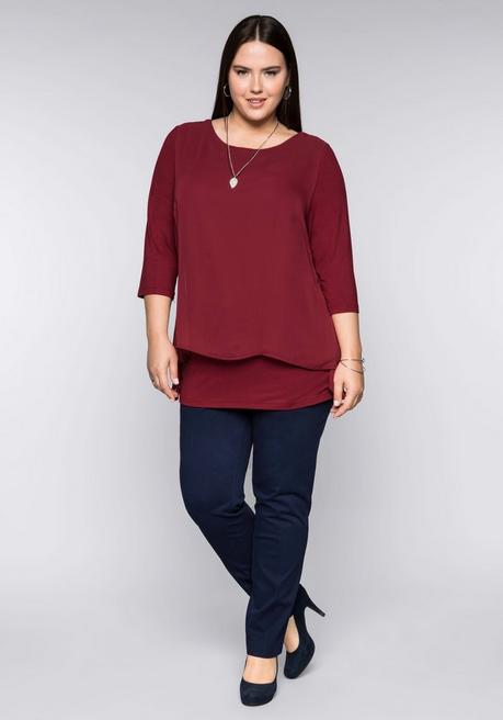 sheego Blusenshirt in leichter A-Linie mit Zipfelsaum - rubinrot sheego Sonderangebot der Fabrik