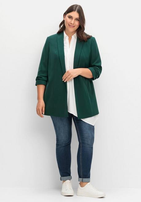 sheego Langer Blazer mit Schalkragen und gerafftem 3/4-Arm - tiefgrün sheego Nur noch ein Tag übrig