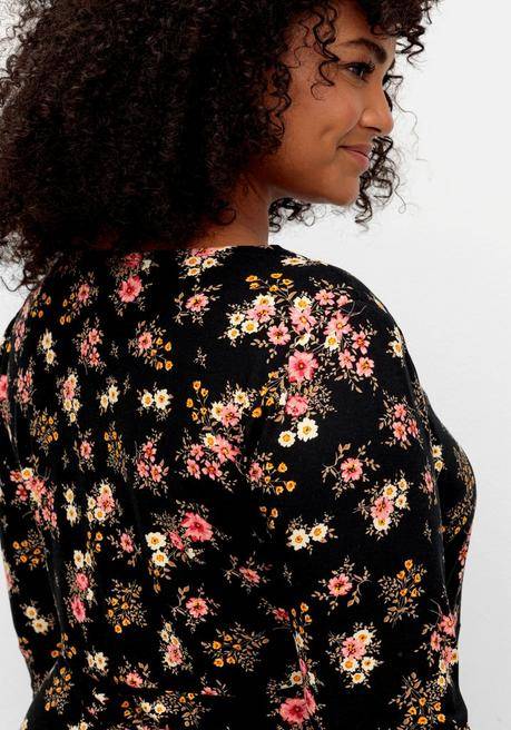 sheego by Joe Browns Jerseykleid mit Blumendruck und ausgestelltem Rock - schwarz gemustert sheego Im Verkauf