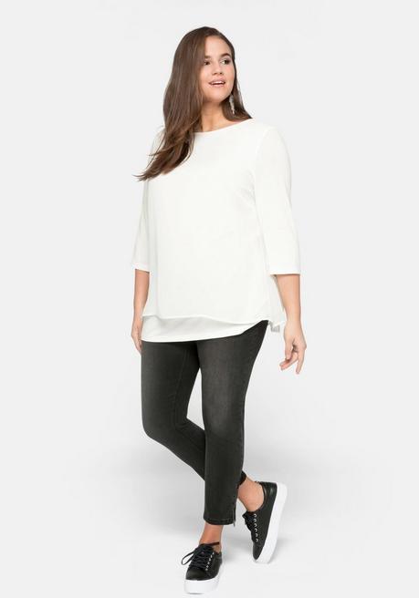 sheego Blusenshirt in leichter A-Linie mit Zipfelsaum - offwhite sheego 50% Rabatt für begrenzte Zeit