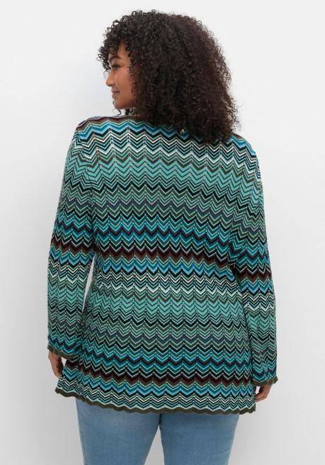sheego Strickjacke mit Trompetenärmeln, im Zickzackmuster - dunkeloliv gemustert sheego Auslauf