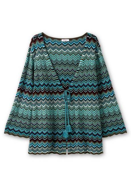 sheego Strickjacke mit Trompetenärmeln, im Zickzackmuster - dunkeloliv gemustert sheego Auslauf