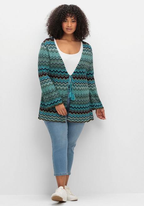 sheego Strickjacke mit Trompetenärmeln, im Zickzackmuster - dunkeloliv gemustert sheego Auslauf