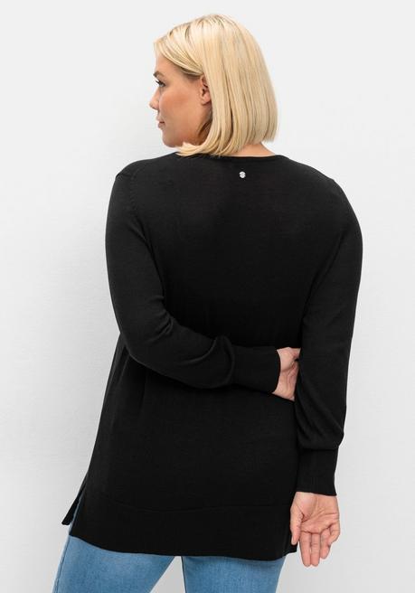 sheego Pullover aus leichtem Strick, mit V-Ausschnitt - schwarz sheego Verkauf