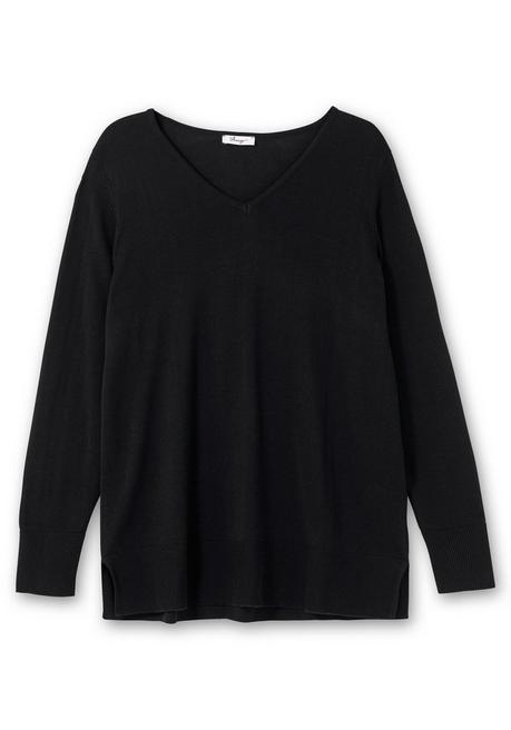 sheego Pullover aus leichtem Strick, mit V-Ausschnitt - schwarz sheego Verkauf