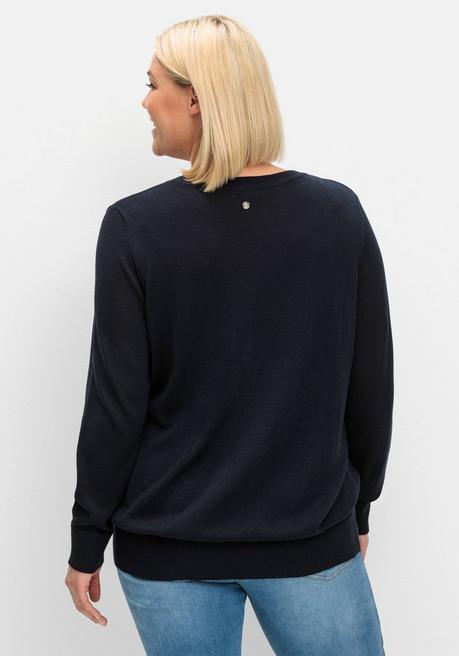 sheego Pullover aus leichtem Strick, mit Rundhalsausschnitt - tiefblau sheego Schlussverkauf