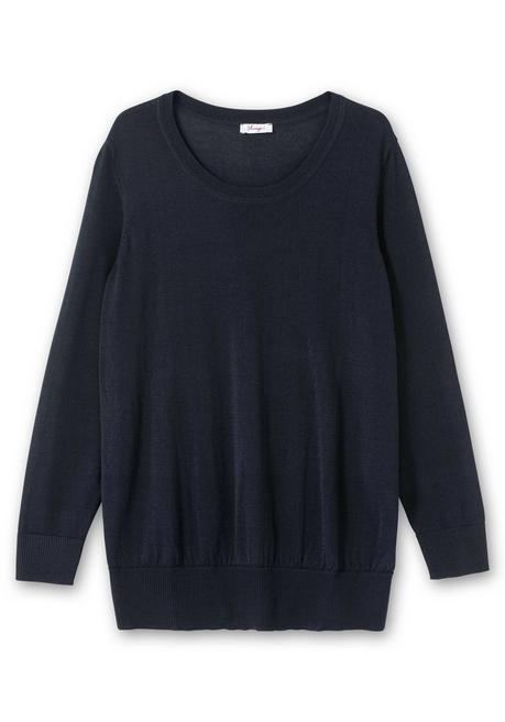 sheego Pullover aus leichtem Strick, mit Rundhalsausschnitt - tiefblau sheego Schlussverkauf