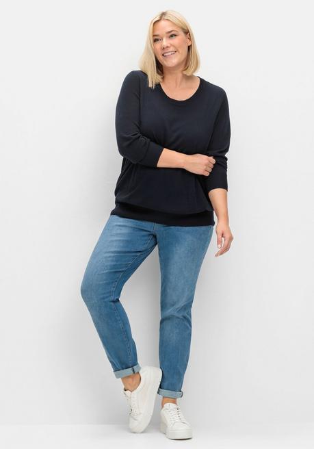 sheego Pullover aus leichtem Strick, mit Rundhalsausschnitt - tiefblau sheego Schlussverkauf