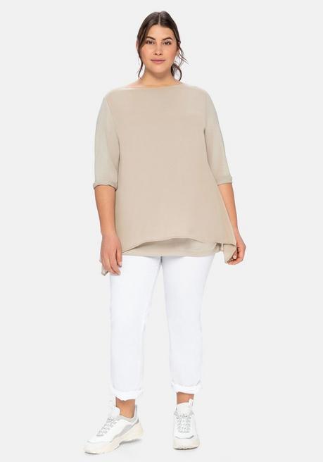 sheego Blusenshirt in leichter A-Linie mit Zipfelsaum - beigefarben sheego Fabrikverkauf