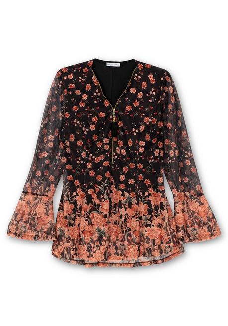 sheego by Joe Browns Longtunika aus Mesh, mit Trompetenärmeln - schwarz gemustert sheego Meist gekauft