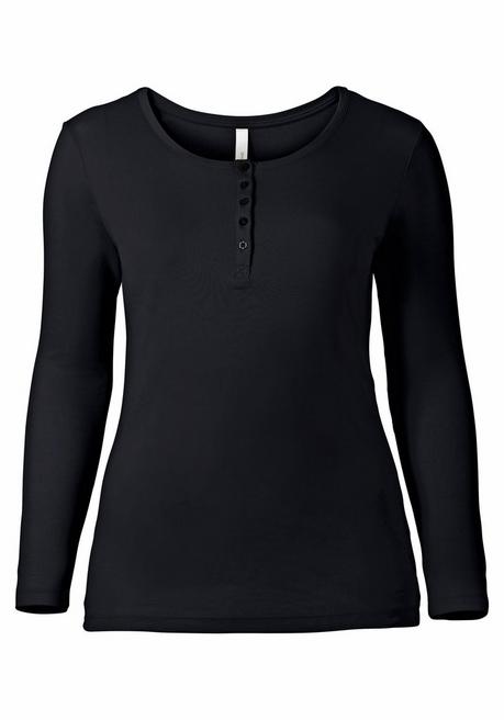 sheego Langarmshirt mit Knopfleiste - schwarz sheego Kostenloser Versand