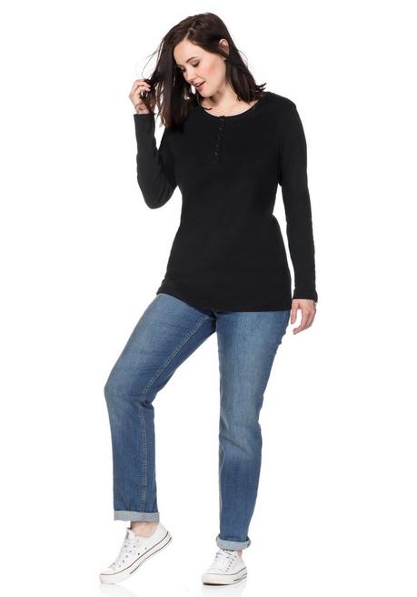 sheego Langarmshirt mit Knopfleiste - schwarz sheego Kostenloser Versand