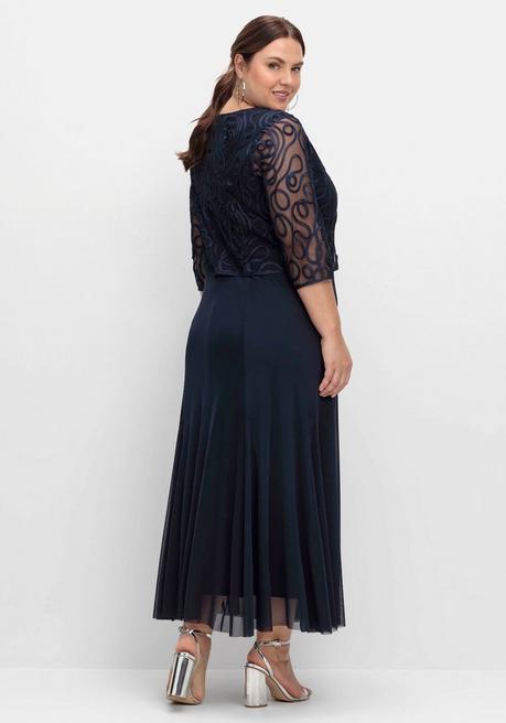 sheego Abendkleid aus Mesh, mit Zierborten - tiefblau sheego Rabatt