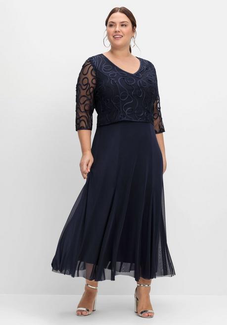 sheego Abendkleid aus Mesh, mit Zierborten - tiefblau sheego Rabatt
