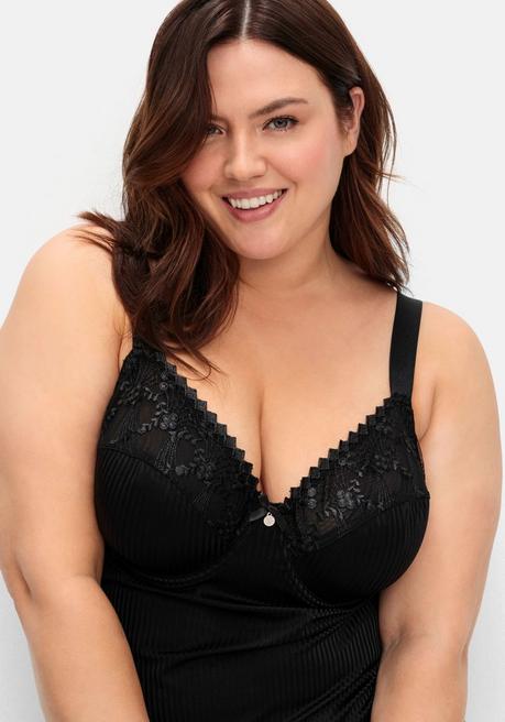 sheego BH-Hemd mit Spitzen-Cups und tonigen Streifen - schwarz sheego JETZT KAUFEN