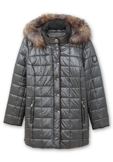 sheego Leicht glänzende Steppjacke mit Kunstfell-Kapuze - grau sheego Kostenloser Versand international