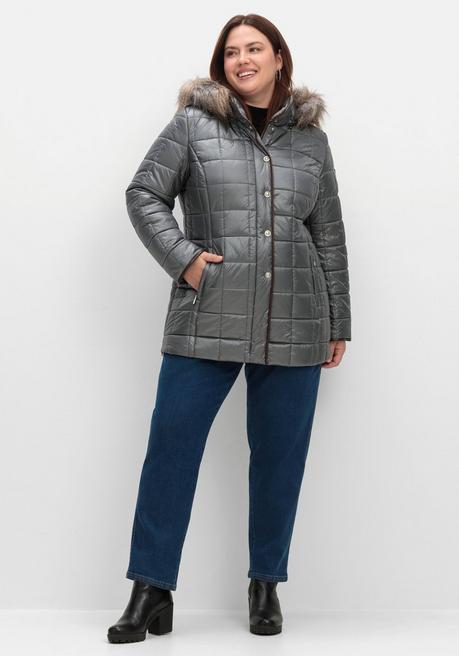sheego Leicht glänzende Steppjacke mit Kunstfell-Kapuze - grau sheego Kostenloser Versand international
