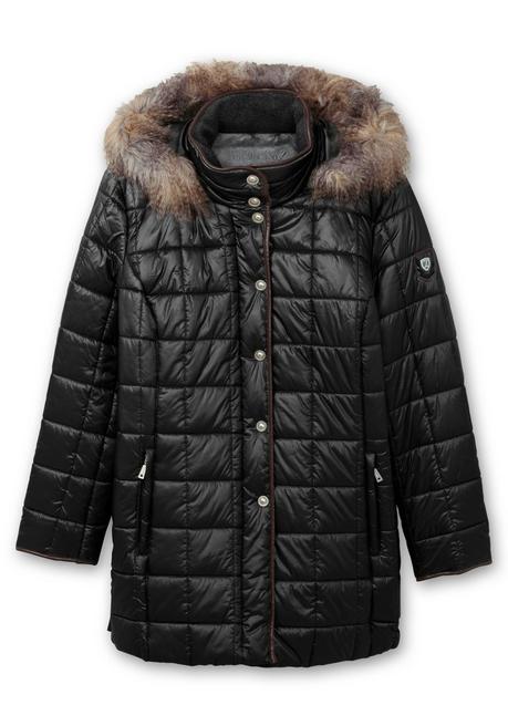 sheego Leicht glänzende Steppjacke mit Kunstfell-Kapuze - schwarz sheego Begrenzt auf 3 Tage