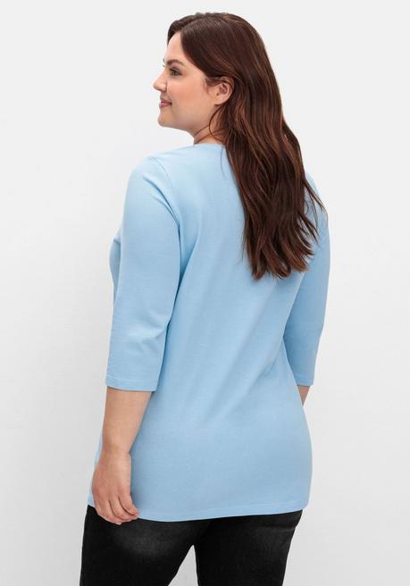 sheego Shirt in Piqué-Qualität mit 3/4-Ärmeln - himmelblau sheego Speichern exportieren