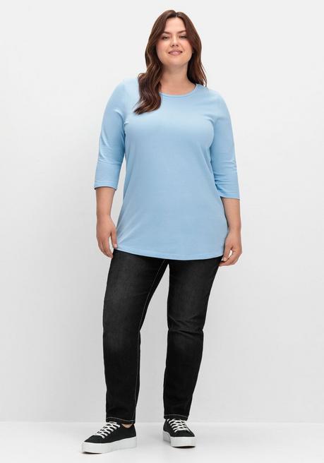sheego Shirt in Piqué-Qualität mit 3/4-Ärmeln - himmelblau sheego Speichern exportieren